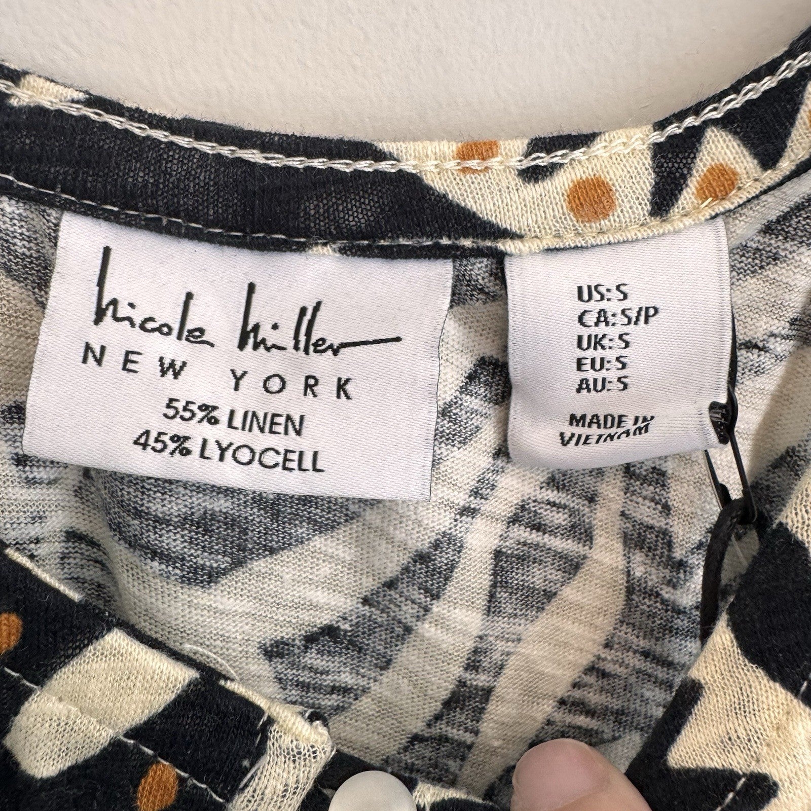 NWT Nicole Miller New York Small Linen Blend Boho Print Halter Tank Top Women’s