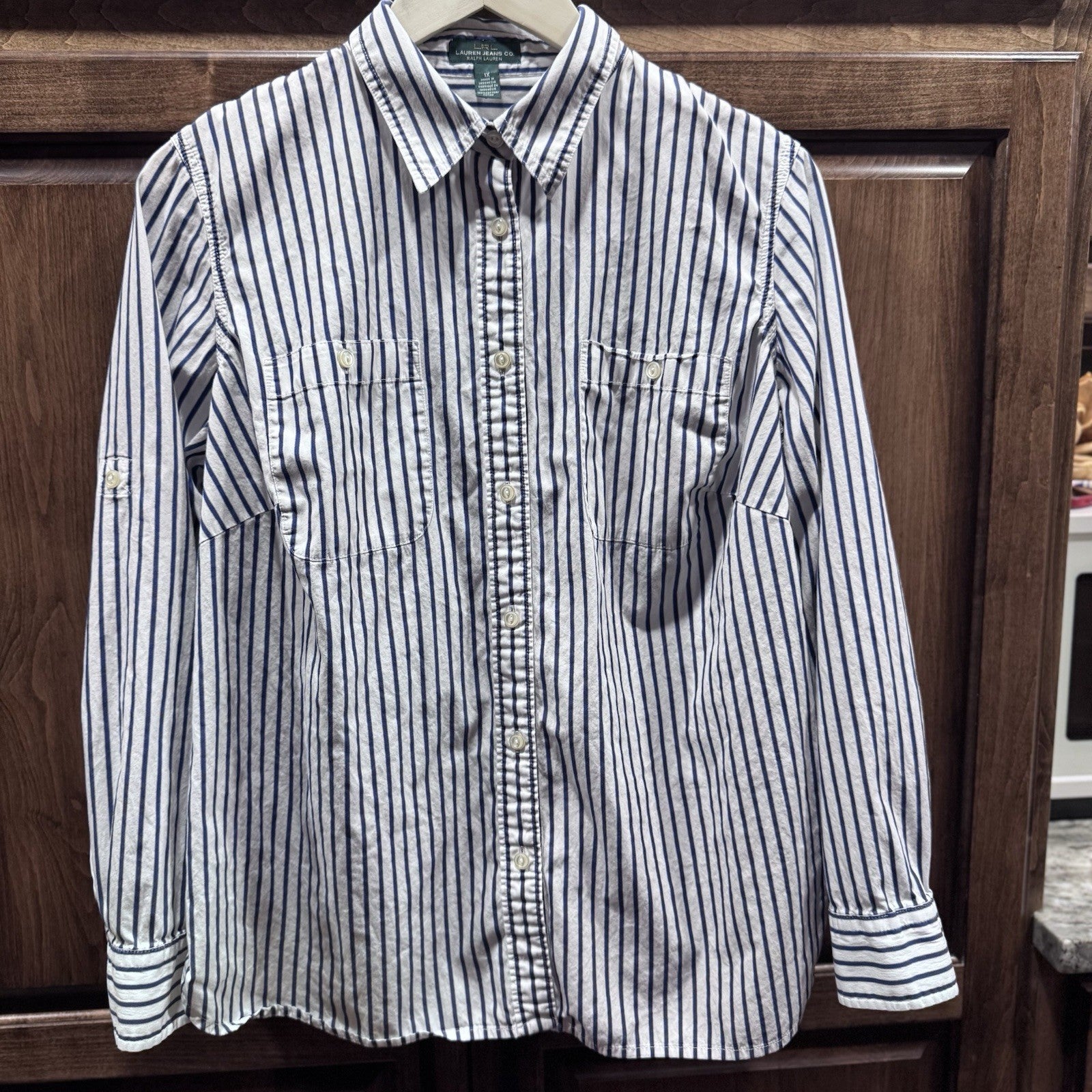Lauren Jeans Co Ralph Lauren Blue White Striped Button Down Shirt 1X