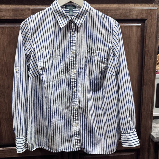 Lauren Jeans Co Ralph Lauren Blue White Striped Button Down Shirt 1X