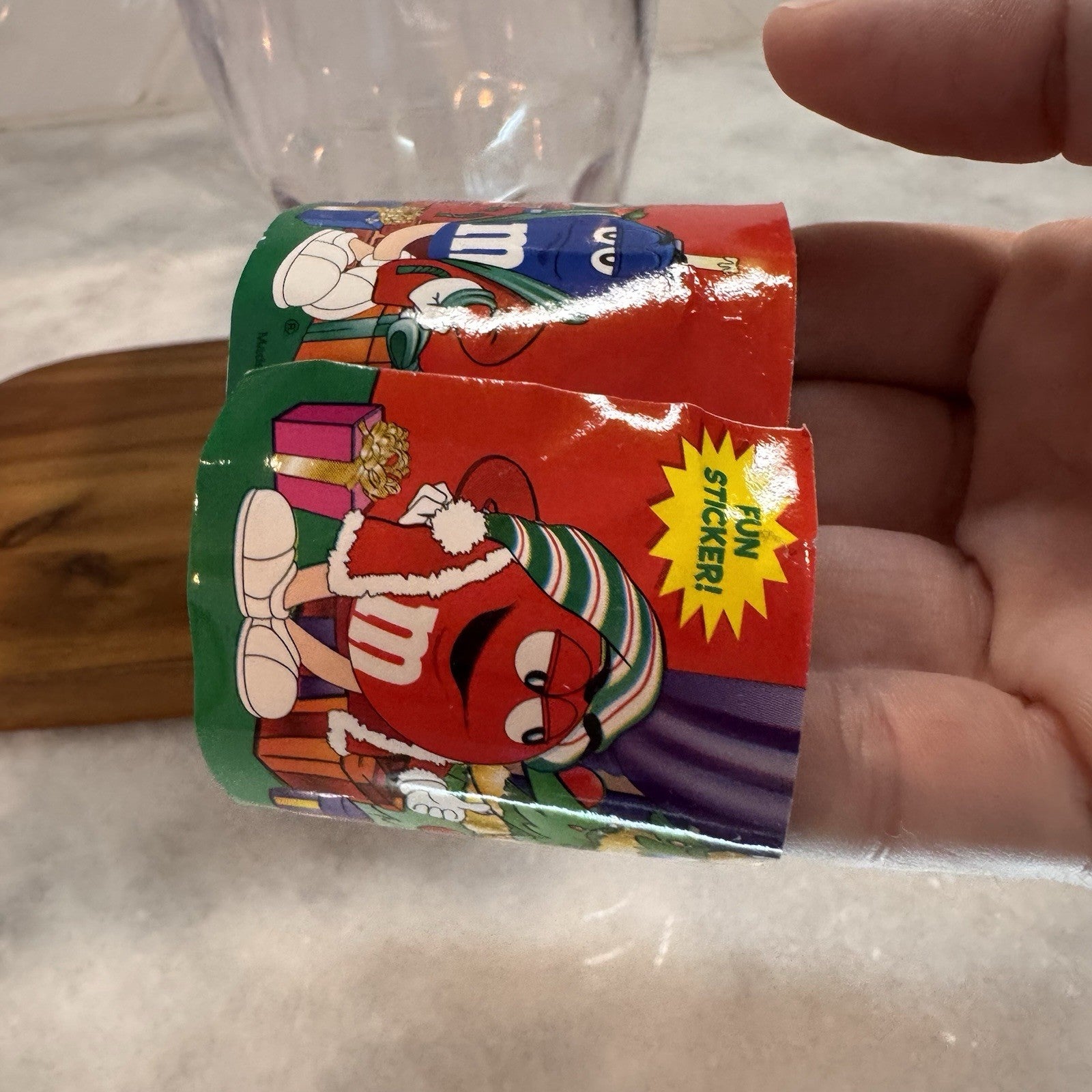 Vintage M&M's Christmas Light Up Fountain Cup Galerie Character Sticker 6"