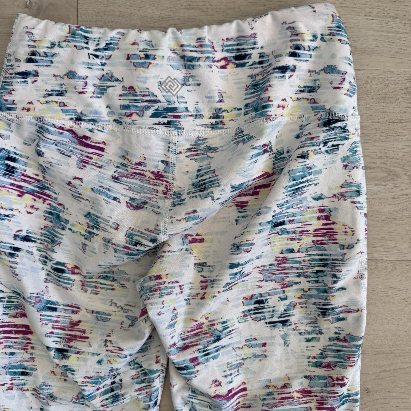 Zelos Women’s Leggings Small White Abstract Print Stretch Athletic Yoga Pants 