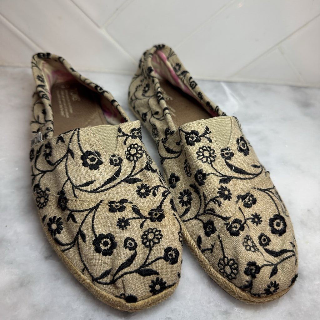 TOMS Classic Alpargata Floral Embroidered Espadrille Women’s 9M Tan Black