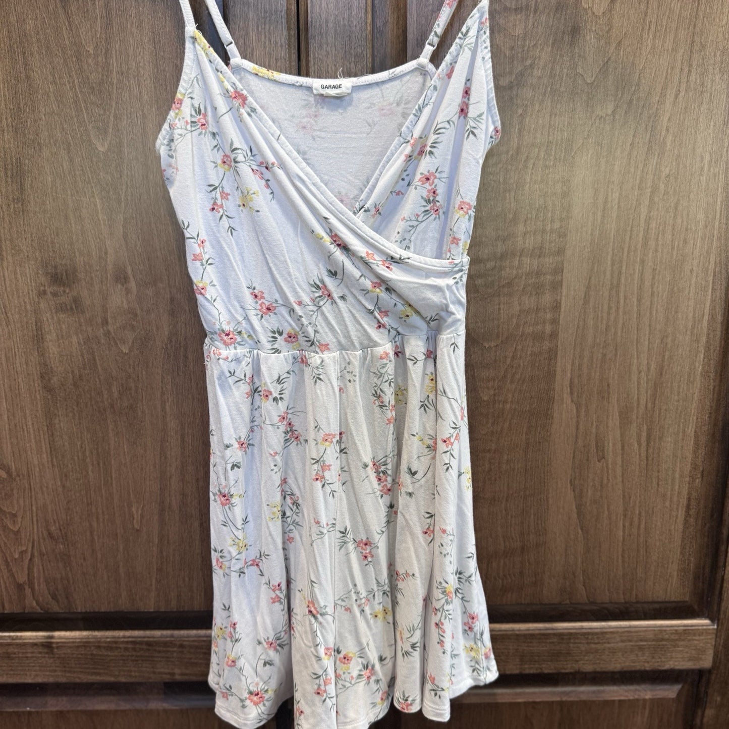 Garage Women’s Floral Mini Dress Romper XS White Pink Yellow Spaghetti Strap