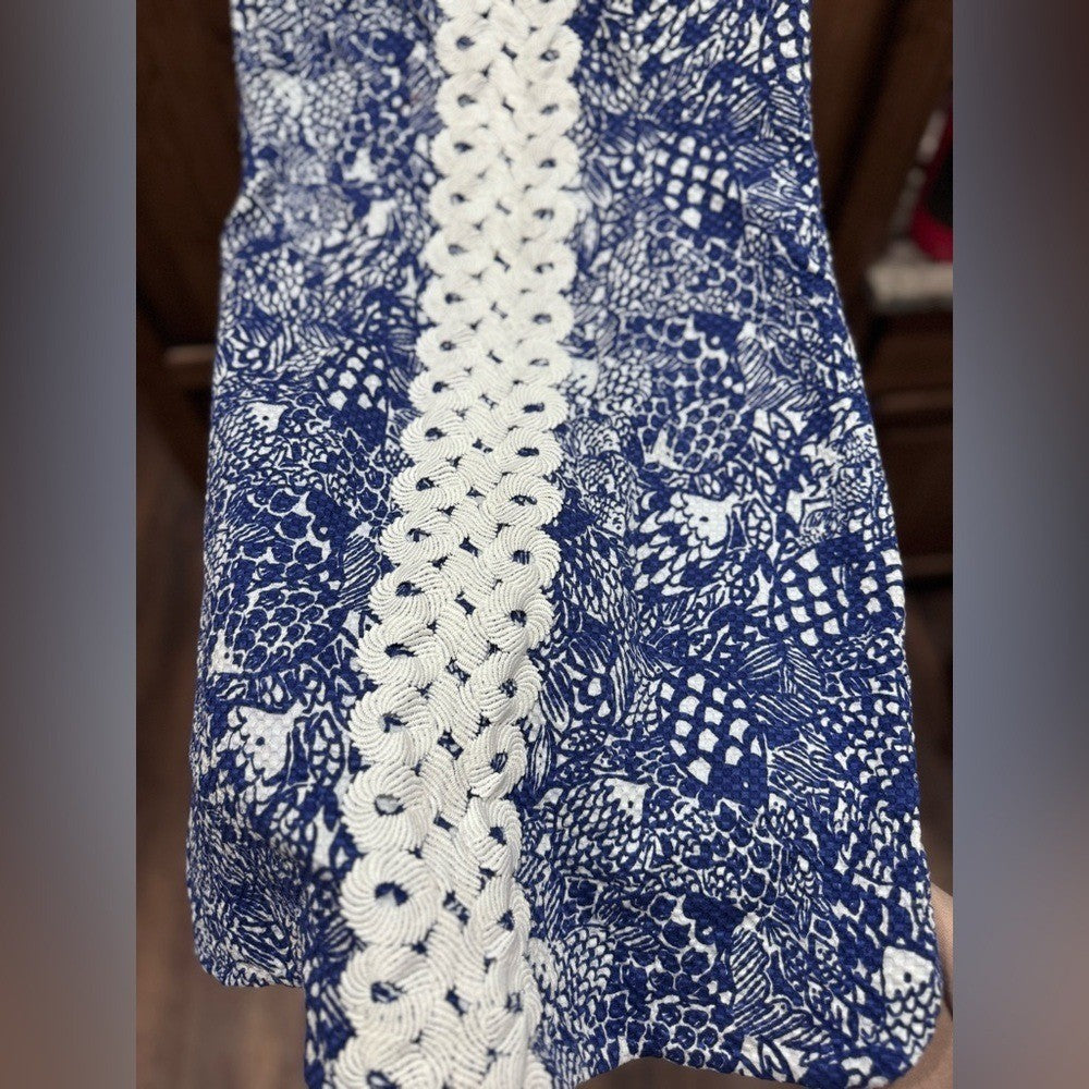 Lilly Pulitzer Navy Blue & White Upstream Koi Sleeveless Shift Dress 2