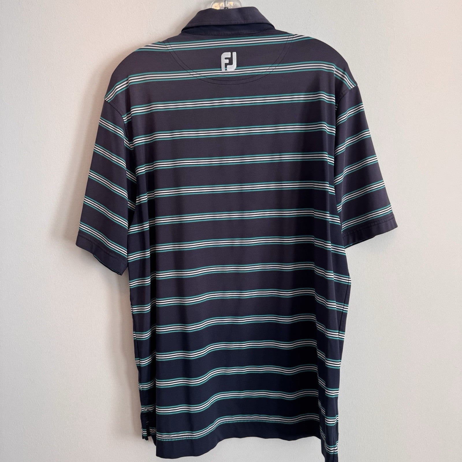 FootJoy FJ Golf Polo Shirt Mens Medium Striped Amelia Island Club Navy Men’s