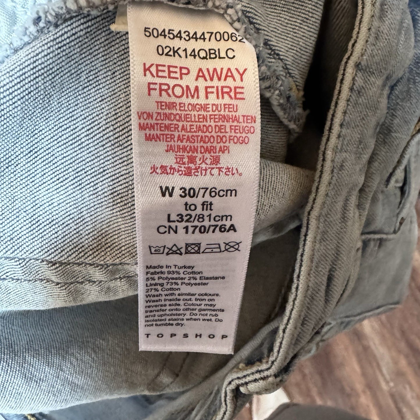 Topshop Jamie High Waist Skinny Jeans | W30 L32 | Distressed Hem | Light Wash