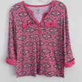 Charter Club Pima Cotton Pink Paisley Blouse M Roll Tab Sleeve