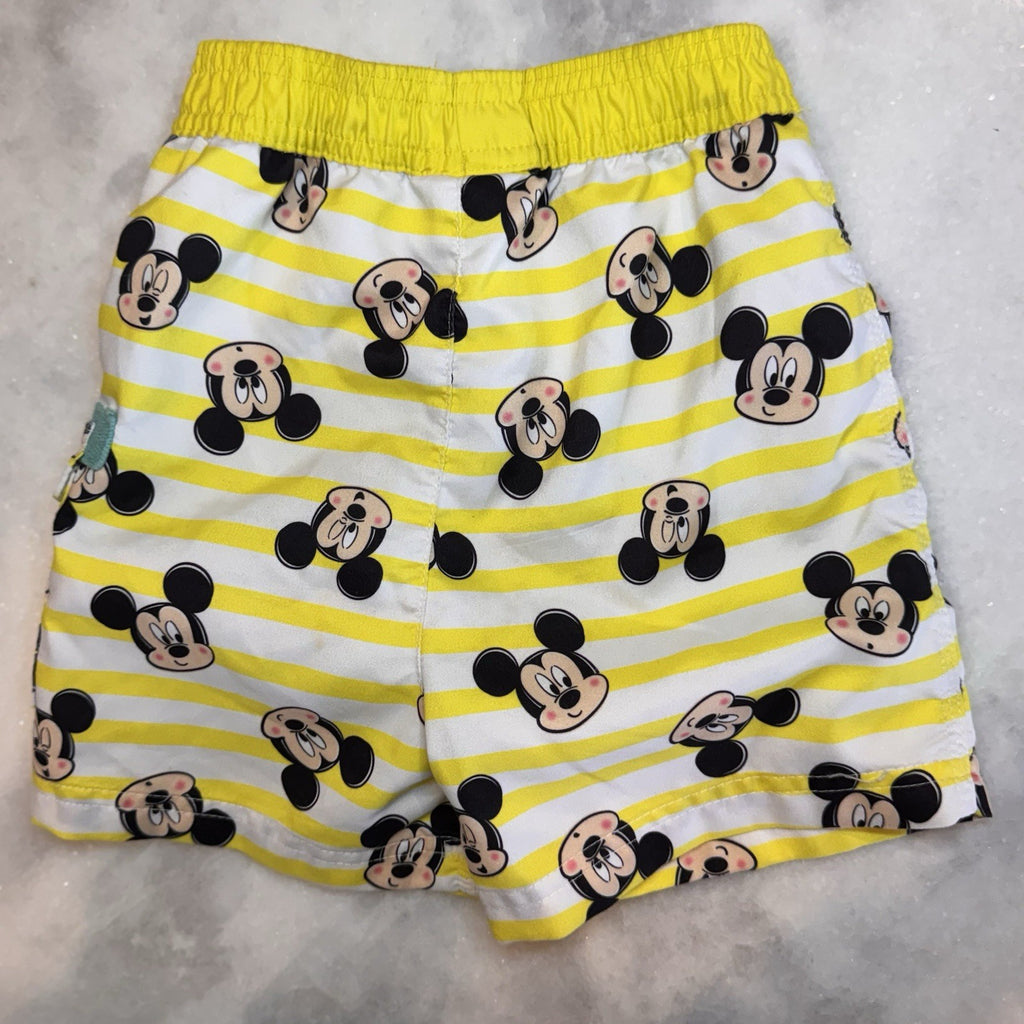 Disney Baby Mickey Mouse Swim Trunks 18-24M Yellow White Stripe Board Shorts L