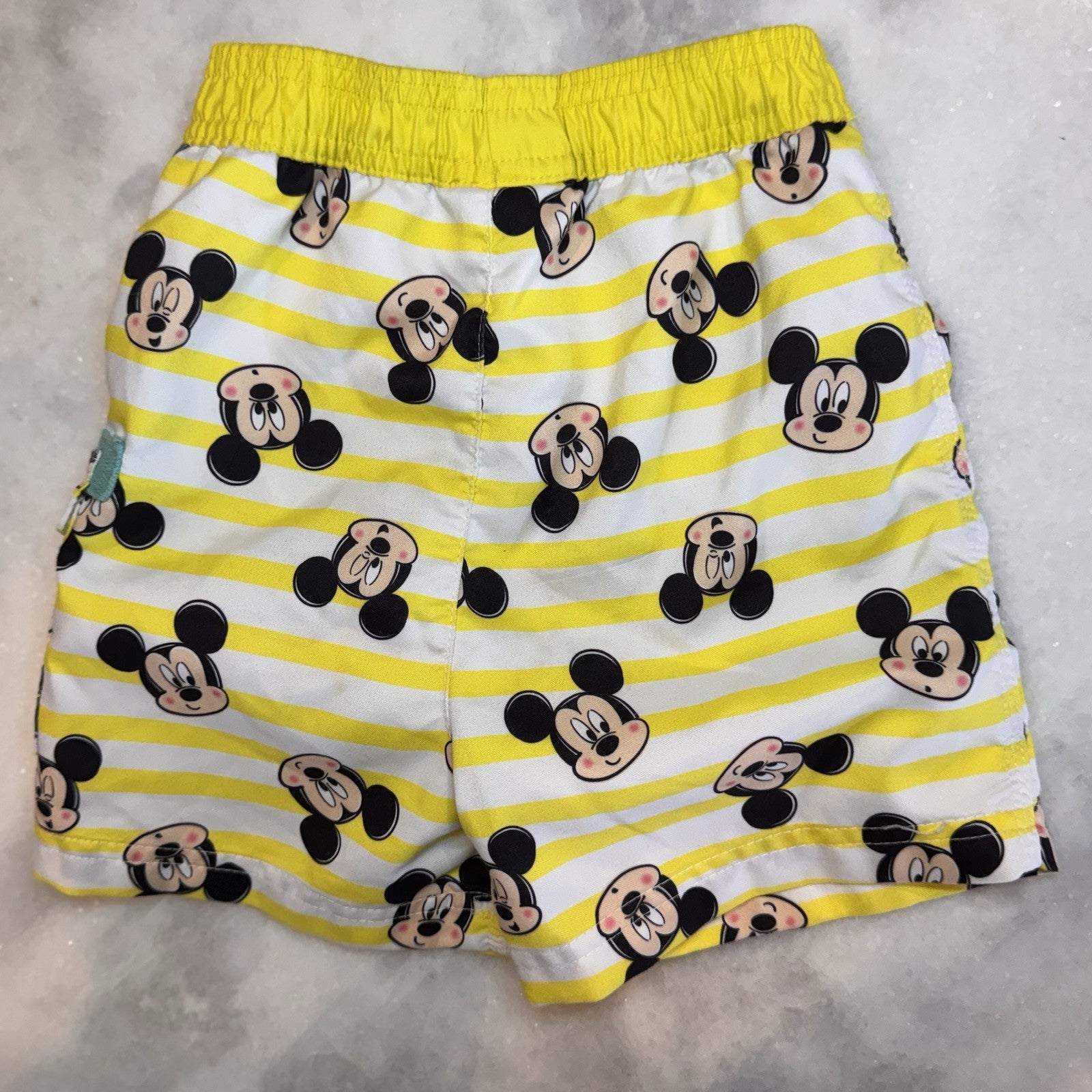 Disney Baby Mickey Mouse Swim Trunks 18-24M Yellow White Stripe Board Shorts L