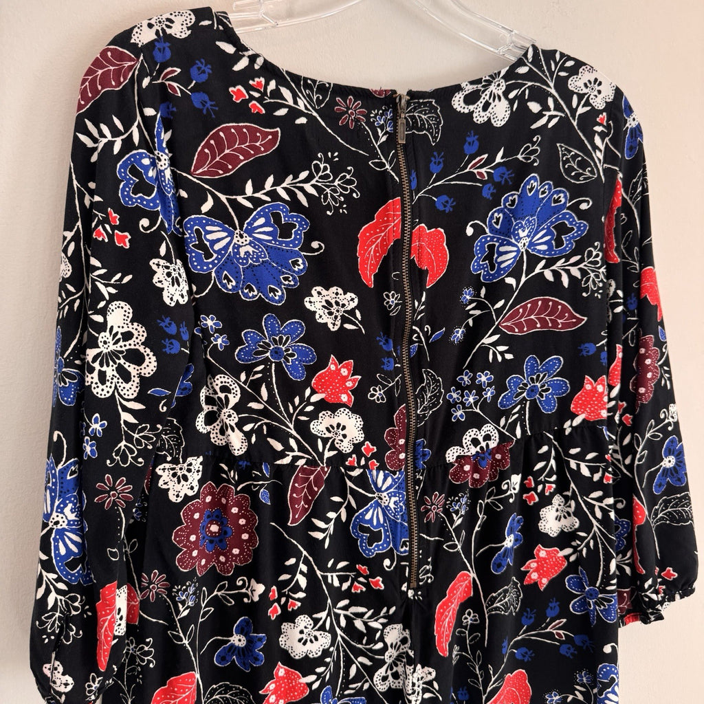 Old Navy Floral Dress Small Black Red Blue Boho 3/4 Sleeve Rayon Women’s