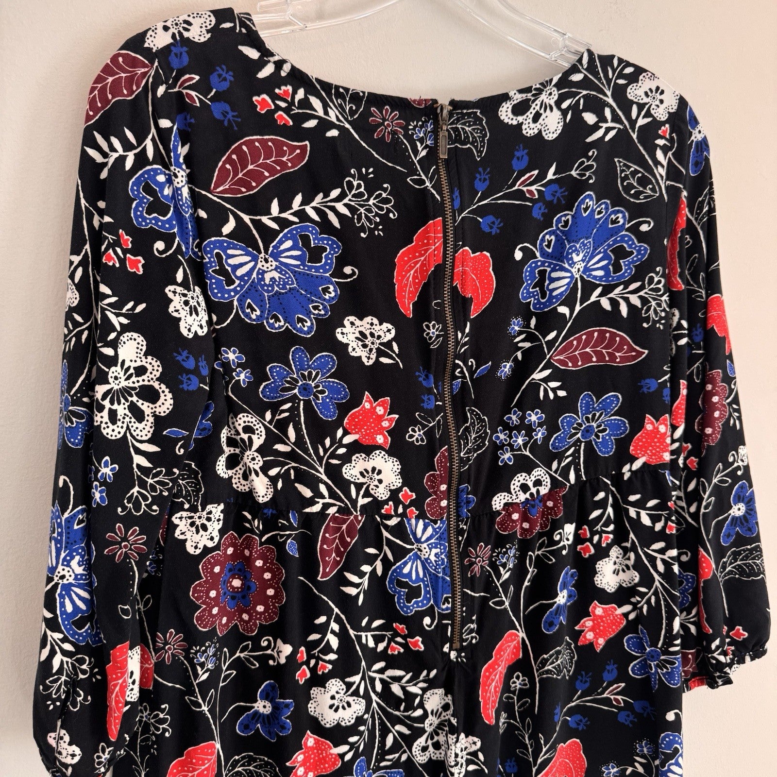 Old Navy Floral Dress Small Black Red Blue Boho 3/4 Sleeve Rayon Women’s