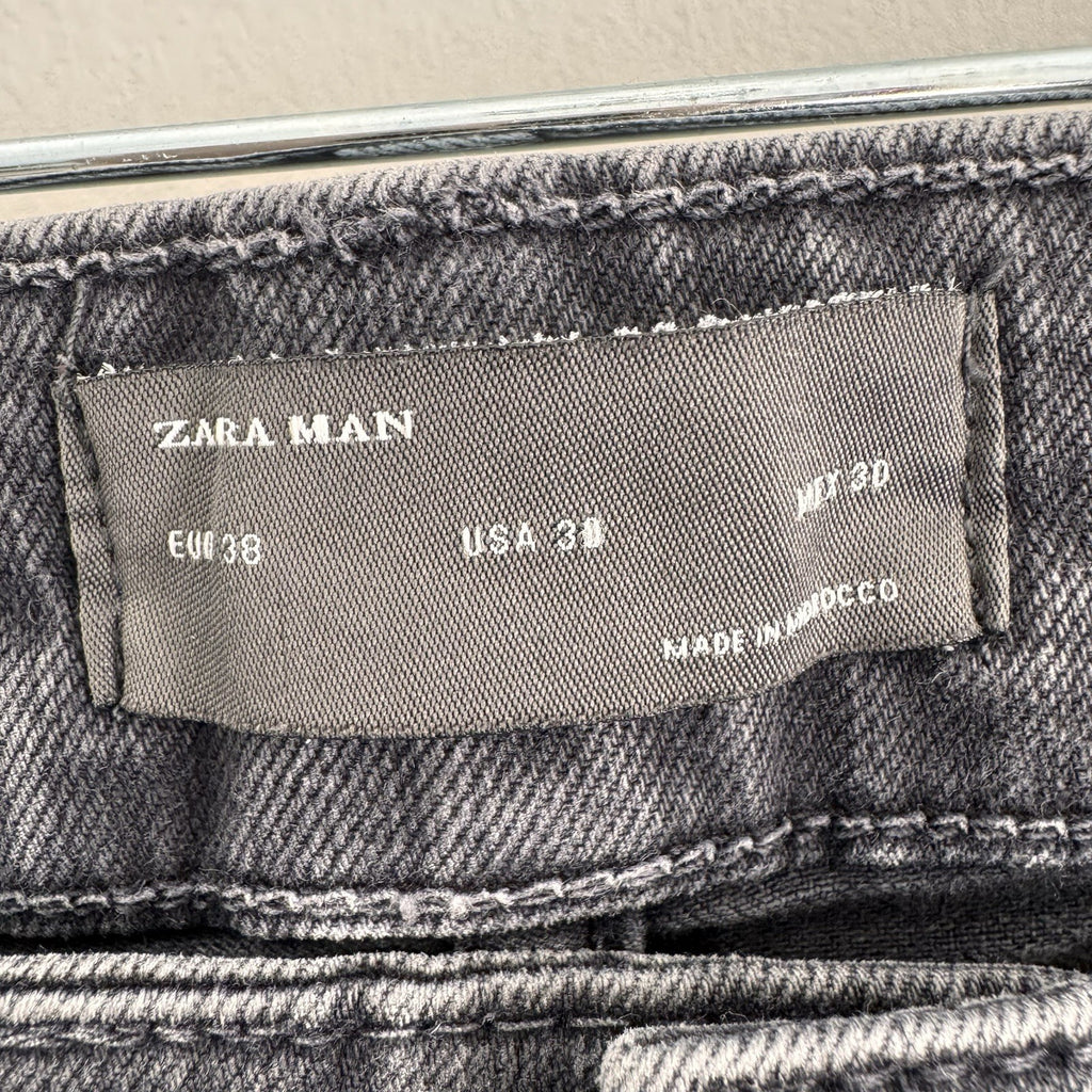 ZARA MAN Gray Biker Jeans 30 Skinny Moto Denim Ribbed Paneling Zipper Pockets