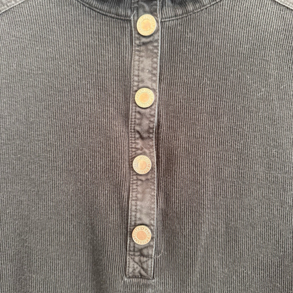 Lauren Ralph Lauren Ribbed Henley Sweater L Black RLL Logo Snap Top  Women’s 