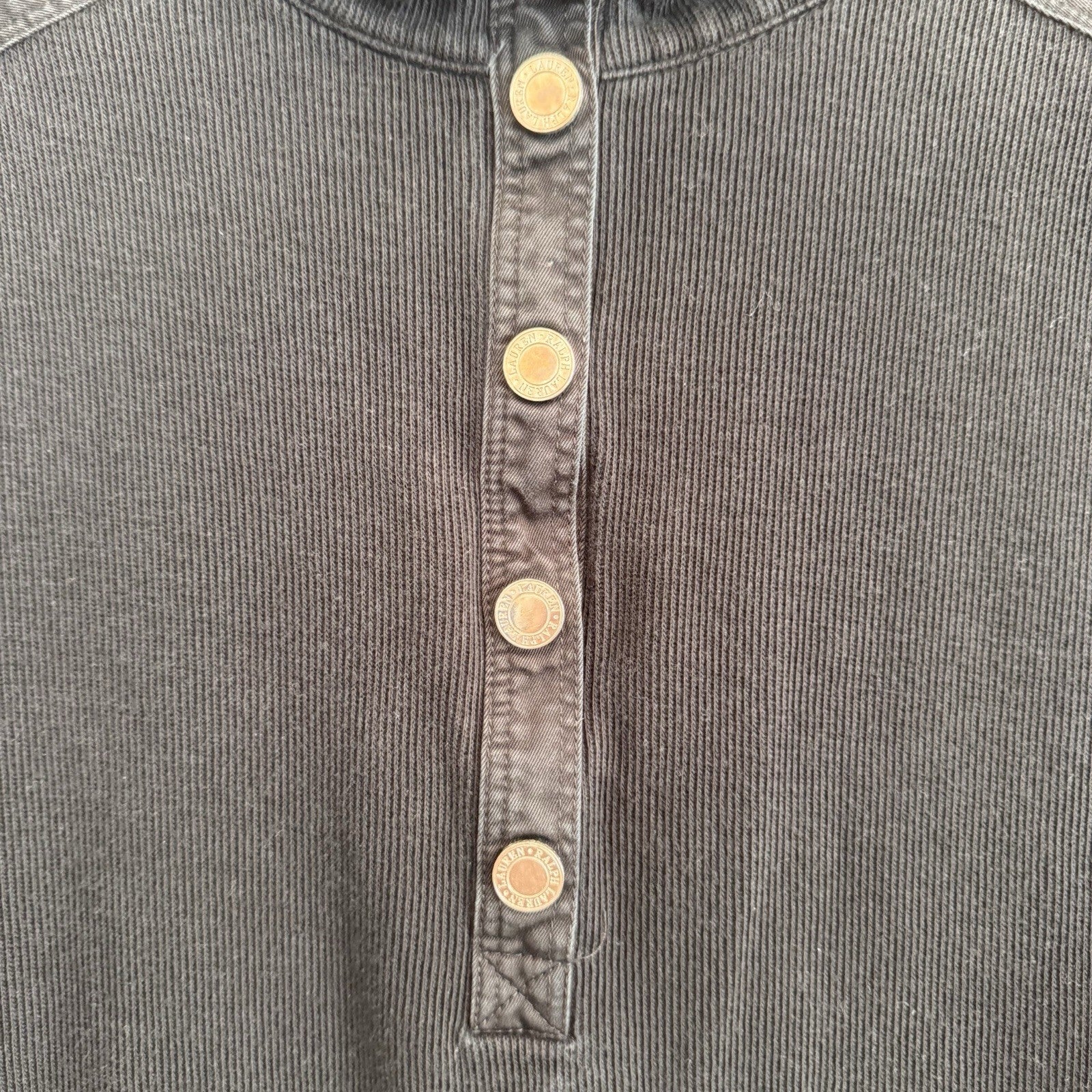 Lauren Ralph Lauren Ribbed Henley Sweater L Black RLL Logo Snap Top  Women’s 
