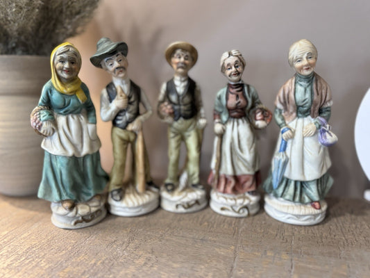 Vintage Country Old Farmers Miniatures 5 Harvest Elders Painted Ceramics Rare!