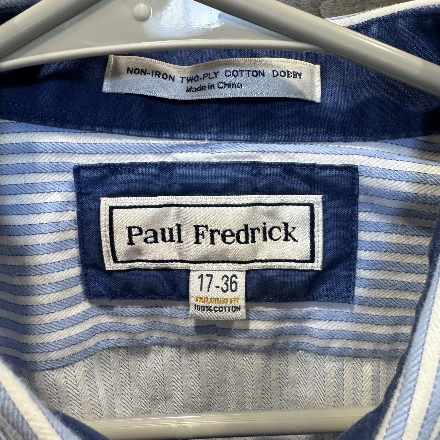 Paul Fredrick Men’s Dress Shirt 17-36 Tailored Fit Blue White Stripe
