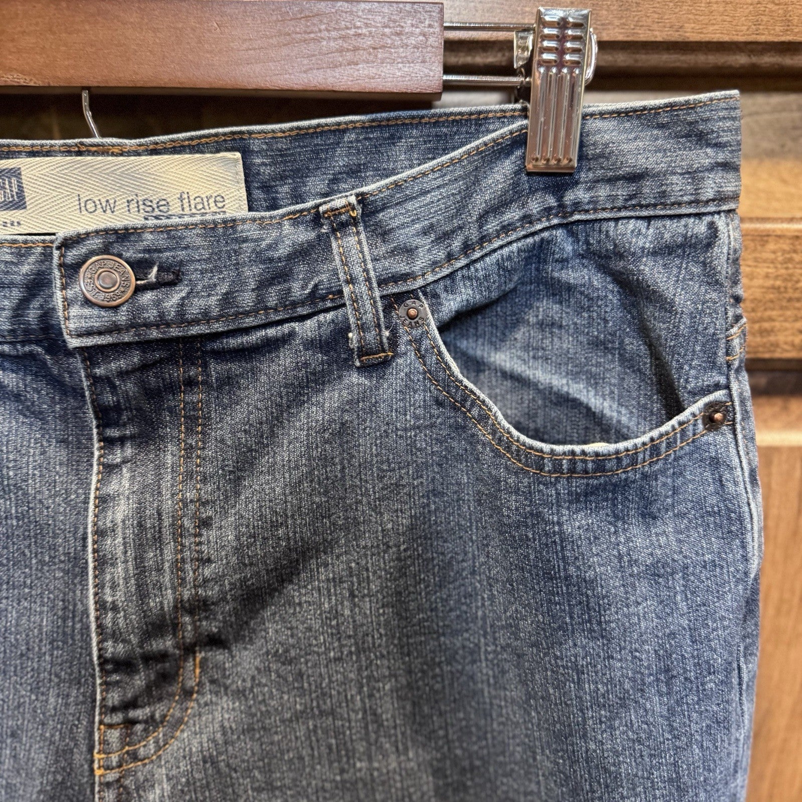 Vintage GAP Low Rise Flare Jeans 12R Blue Y2K Stretch Denim Made in Madagascar