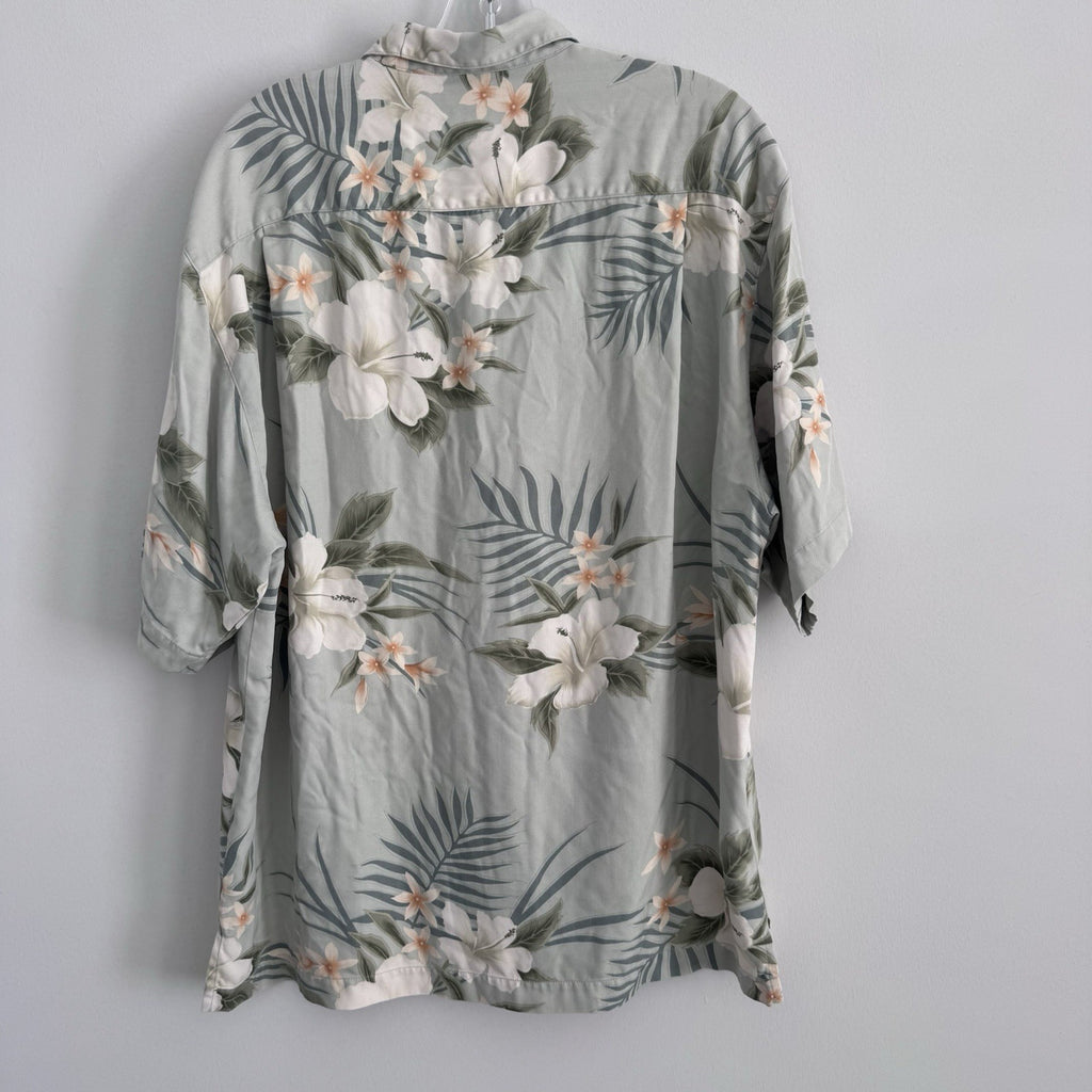 Tommy Bahama Silk Hawaiian Shirt Mens Medium Green Floral Tropical