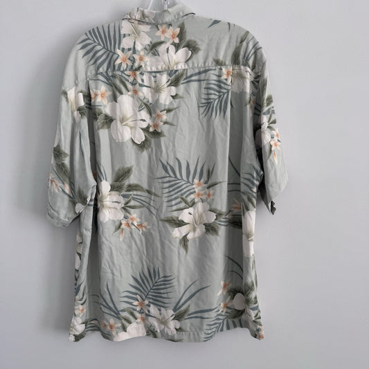 Tommy Bahama Silk Hawaiian Shirt Mens Medium Green Floral Tropical