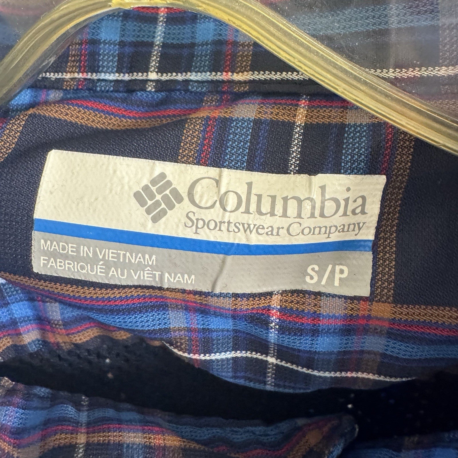 Columbia Mens S Plaid Fishing Shirt Blue Vented Omni-Shade Long Sleeve Nylon