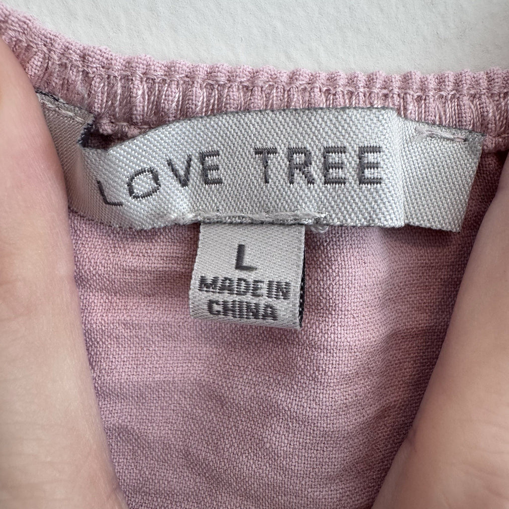 Love Tree Pink Cut Out Midi Dress Puff Sleeve Tie Waist Size L