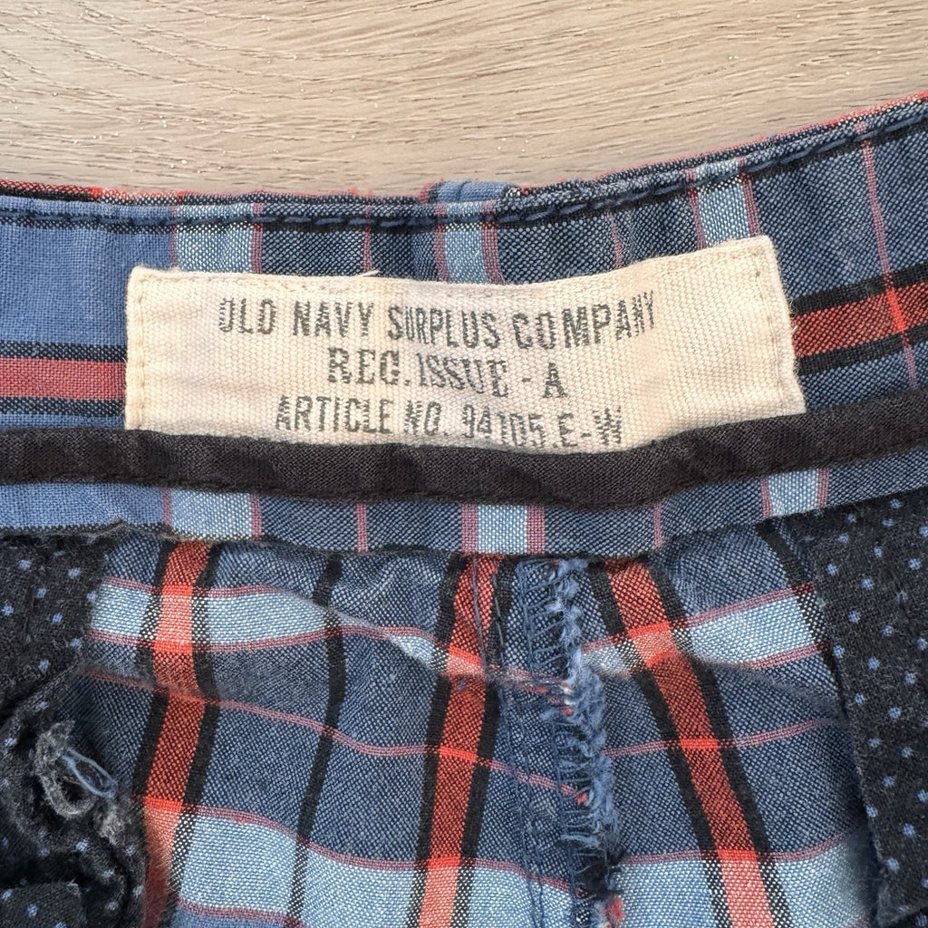 Old Navy Surplus Plaid Shorts Mens 36 Blue Red Cotton Flat Front