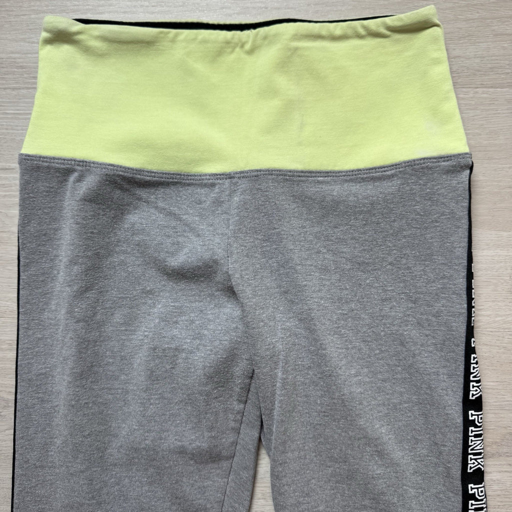 PINK Victoria’s Secret Yoga Leggings Gray Neon Green Logo Stripe Women S