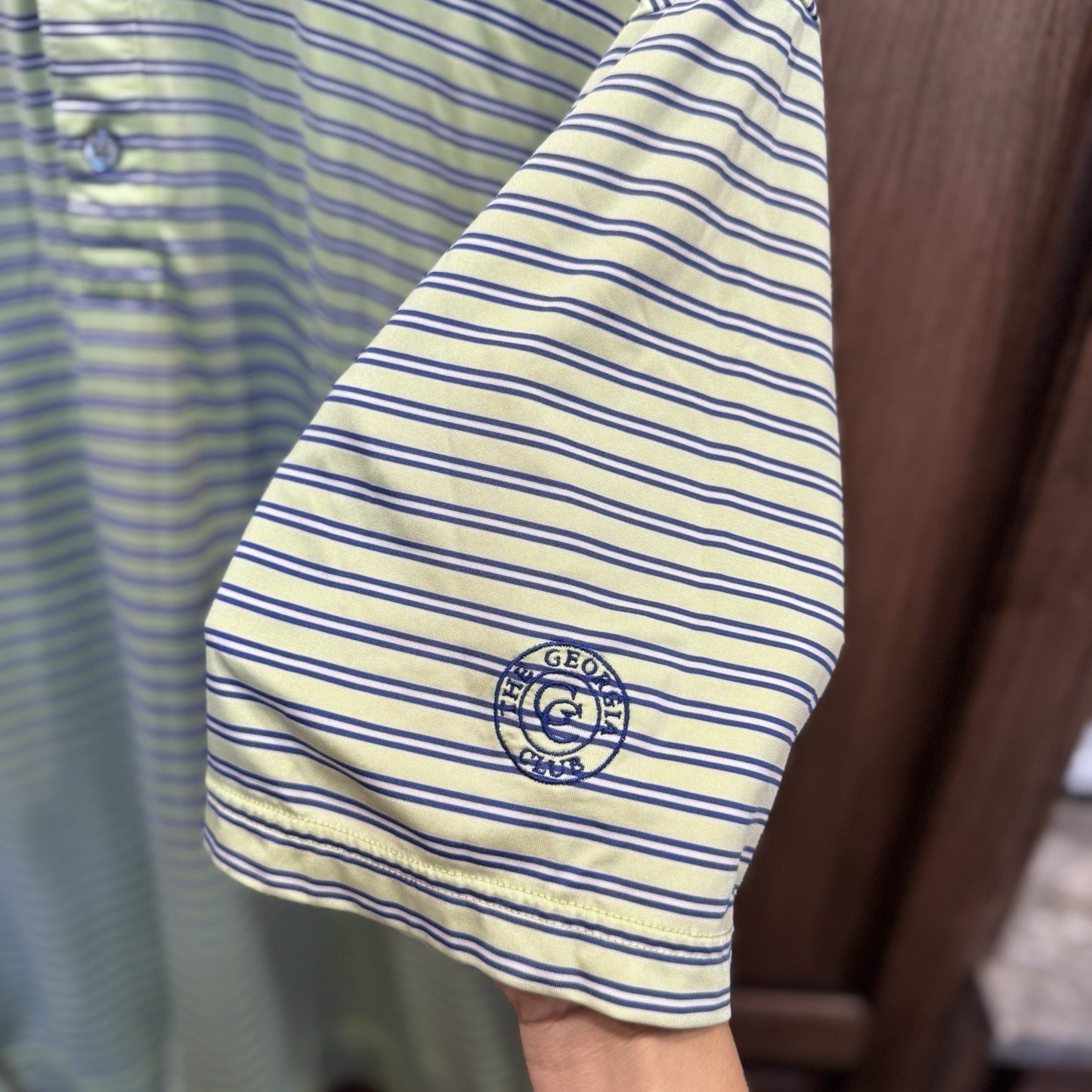 FootJoy Men’s Large Striped Golf Polo Shirt Green Blue FJ Georgia Club Logo