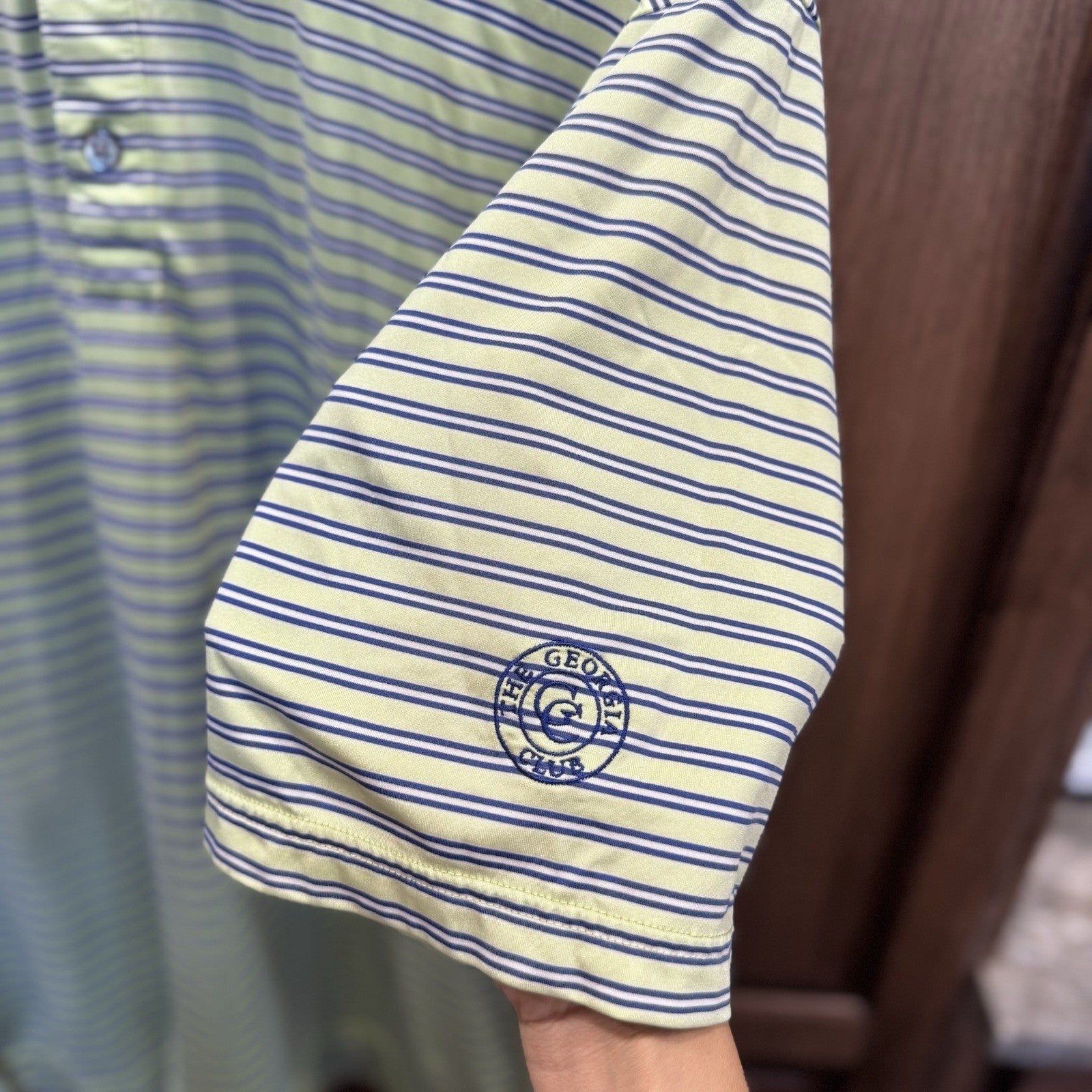 FootJoy Men’s Large Striped Golf Polo Shirt Green Blue FJ Georgia Club Logo