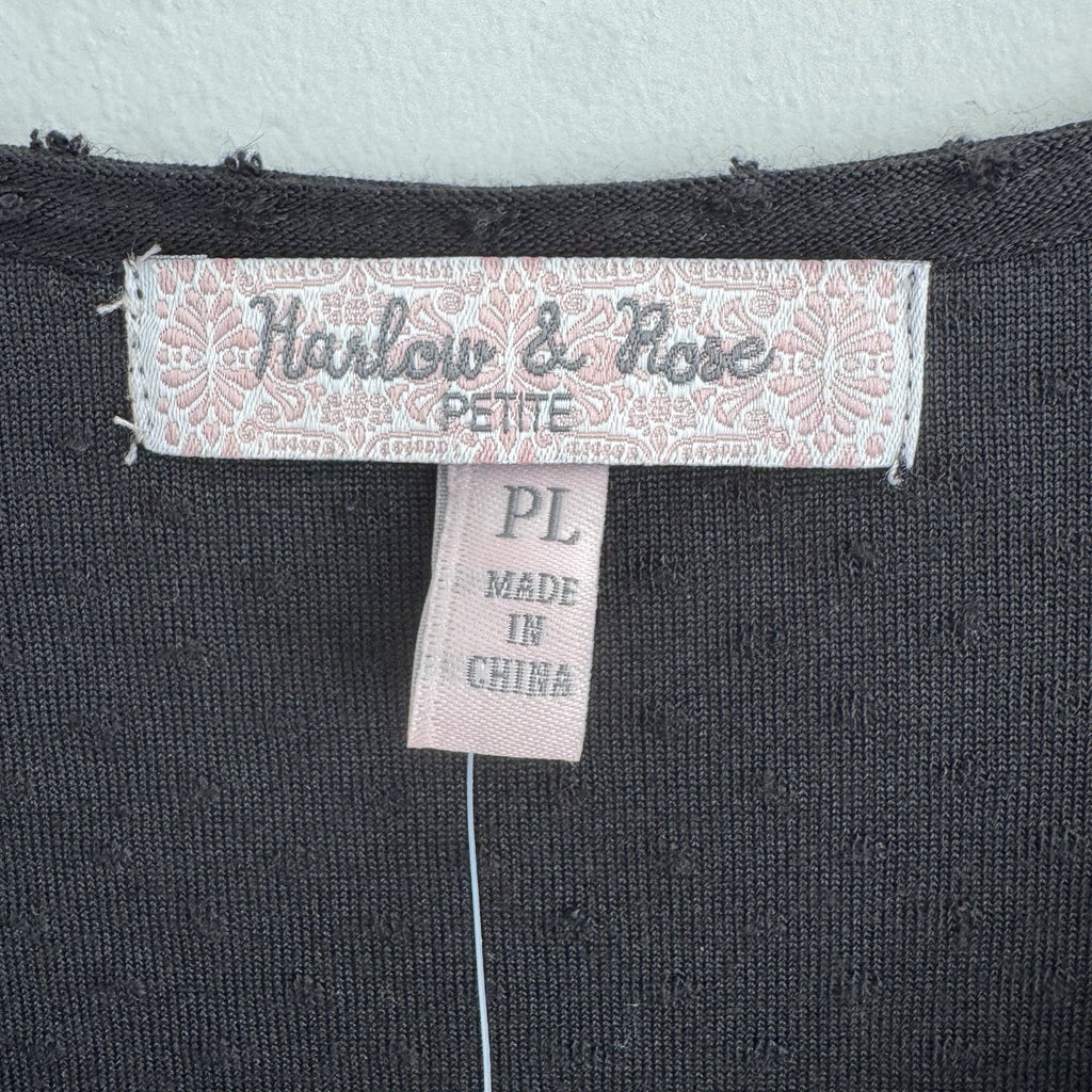 Harlow & Rose Petite Black Swiss Dot Dress PL NWT V Neck Midi