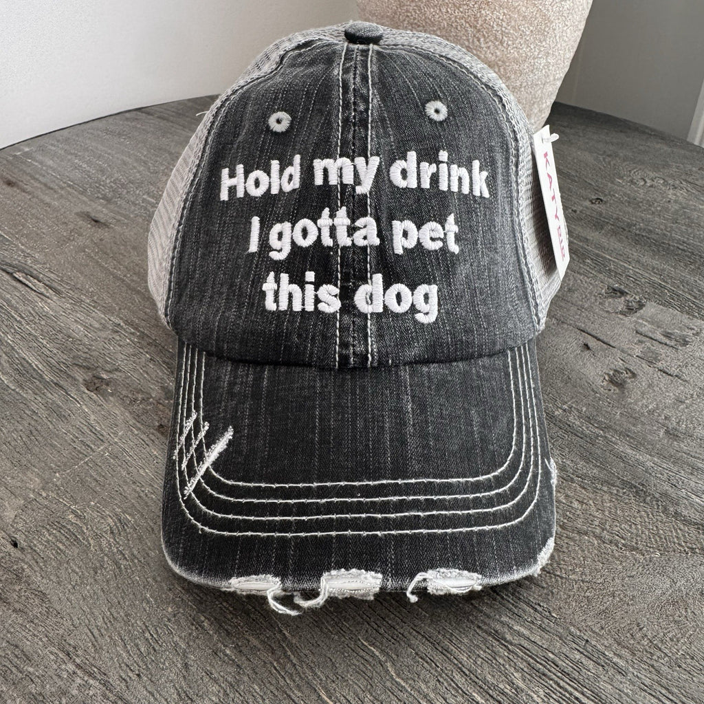Hold My Drink I Gotta Pet This Dog Hat Trucker KatyDid NWT Boutique Animal