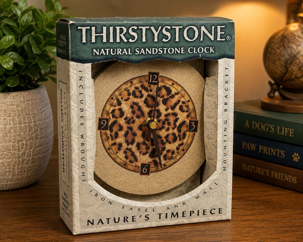 Thirstystone Leopard Print Natural Sandstone Clock New In Box USA