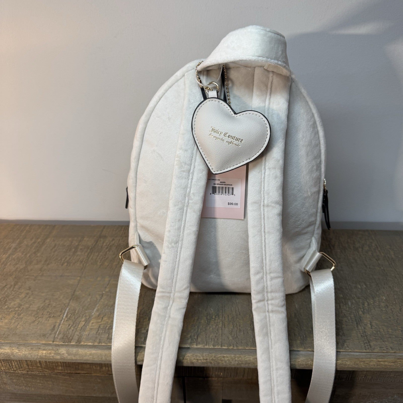 Juicy Couture Angel Big Spender Backpack White Velour Rhinestone NWT Y2k $100
