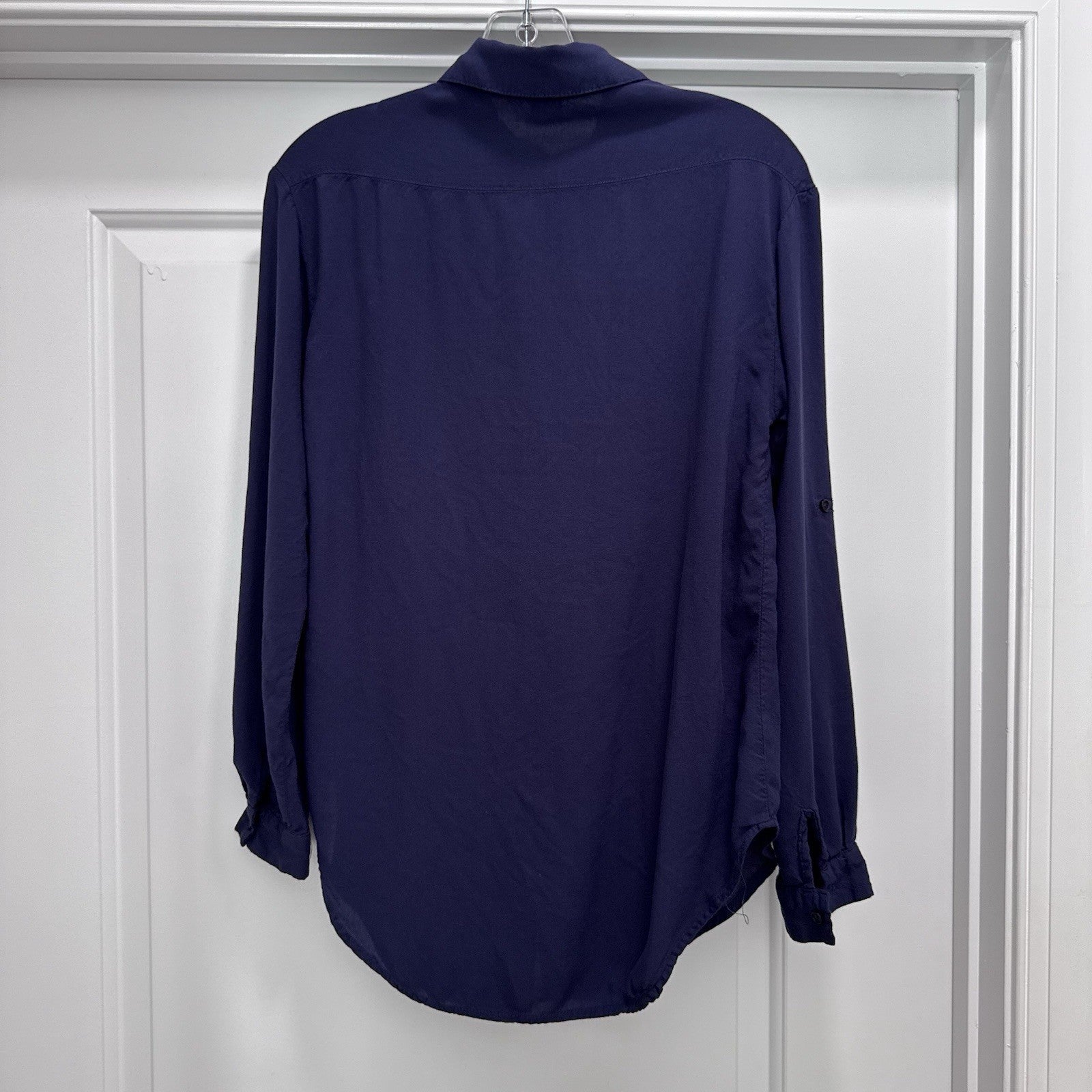 Y2K BODY CENTRAL Button Down Blouse Navy Blue Long Sleeve Top Medium
