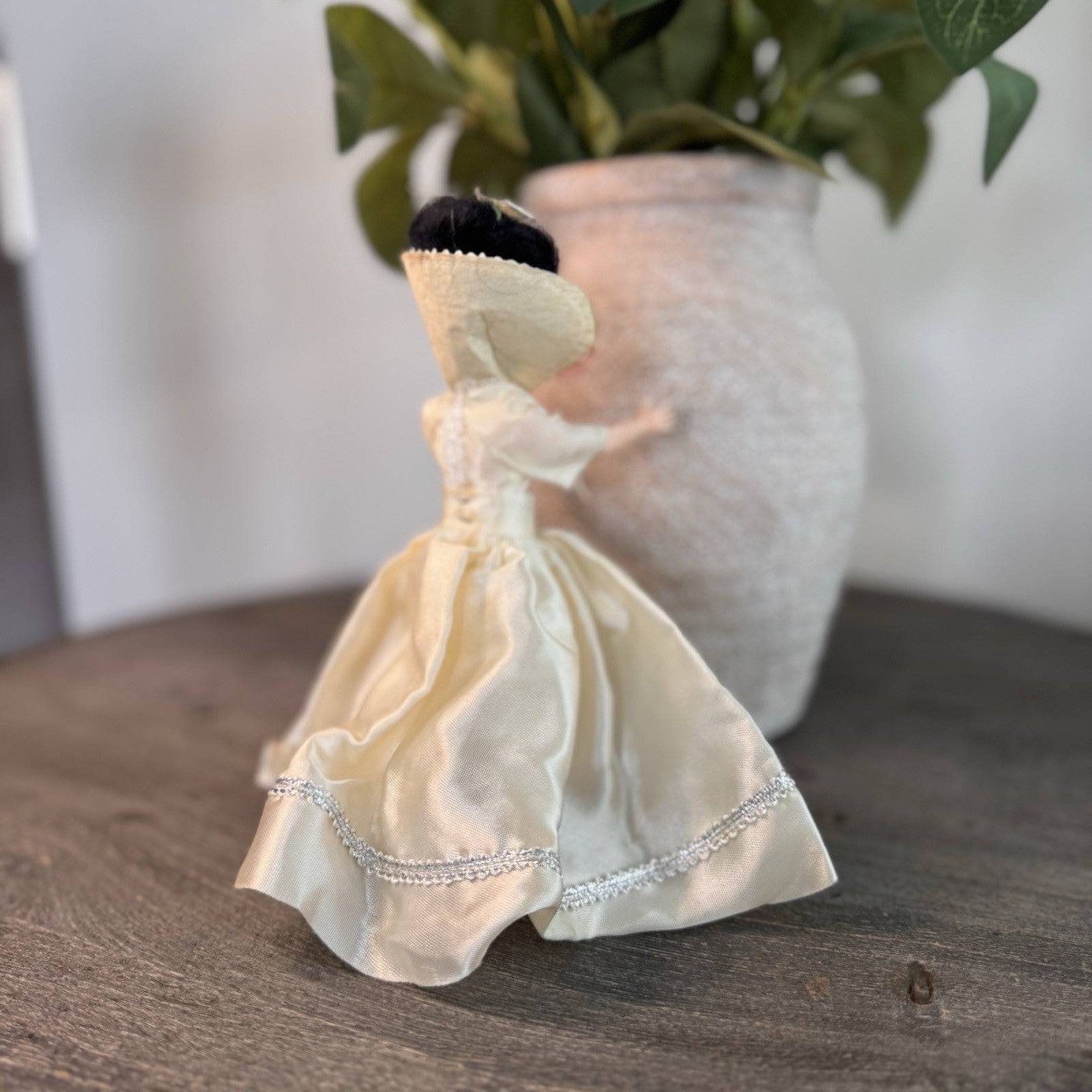 Vintage 8" Sleepy Eye Bride Doll Cream Satin Gown Silver Trim Made in China