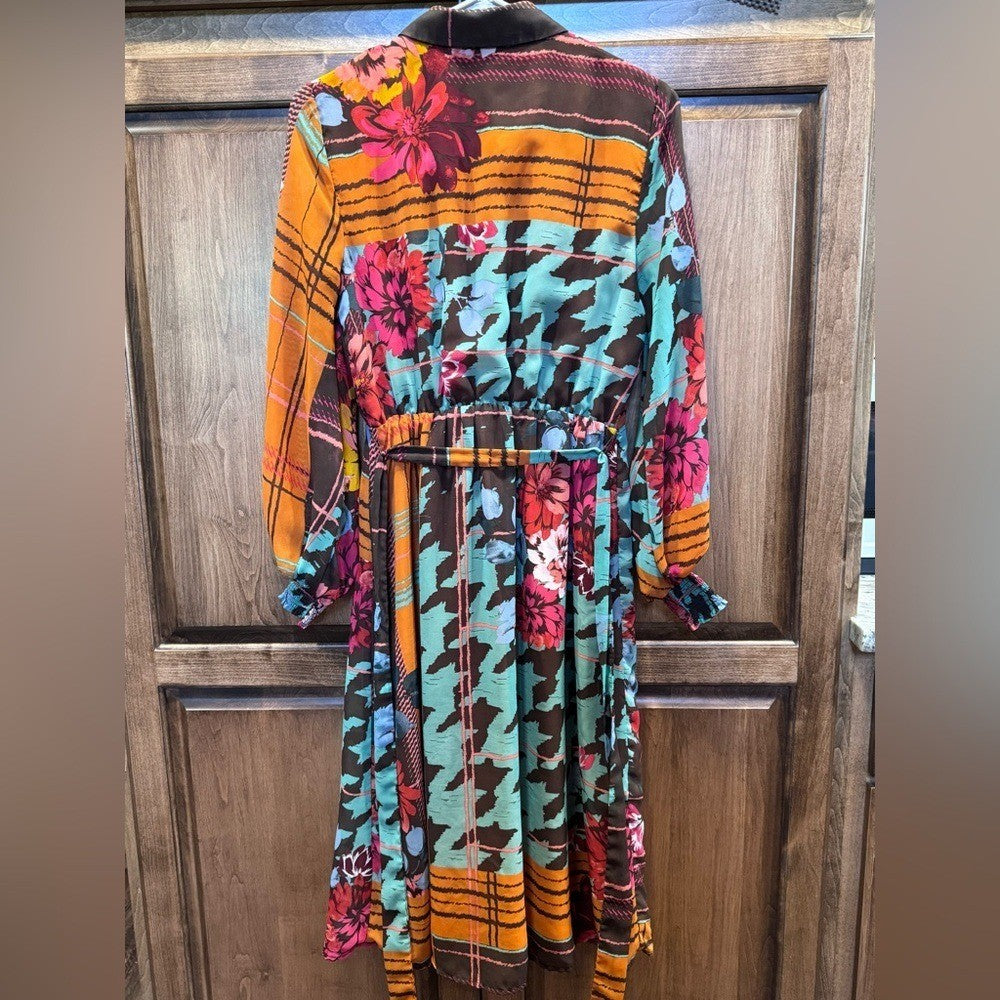 New York & Co. Shirt Style Patchwork Mix Print Dress Women's Size XS