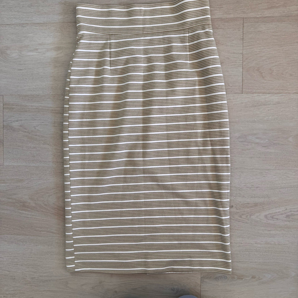 Antonio Melani Striped Midi Skirt Tan Cream Knit Stretch Size 2