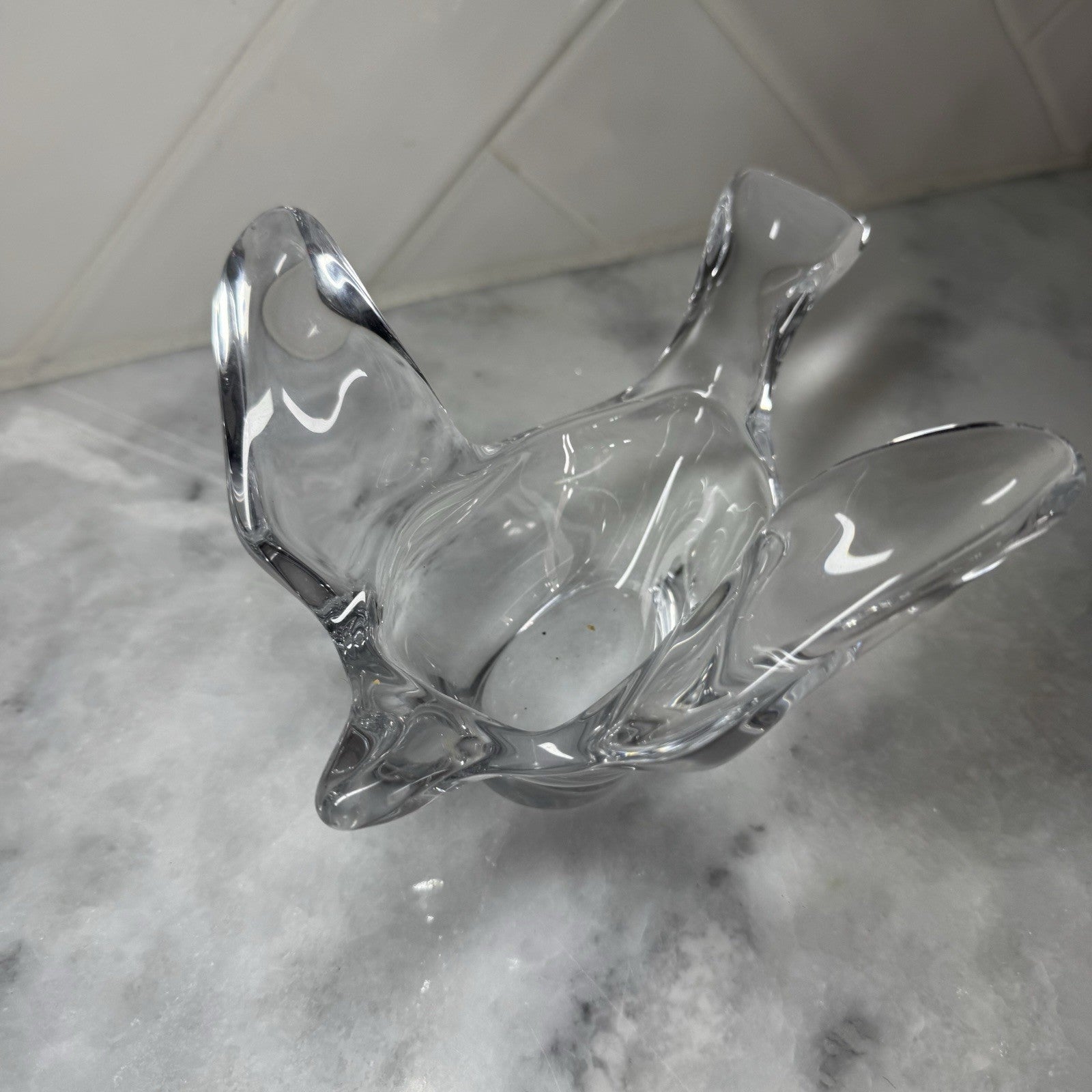Vintage Clear Art Glass Candle Holder Set Abstract Modern Decor 4pc