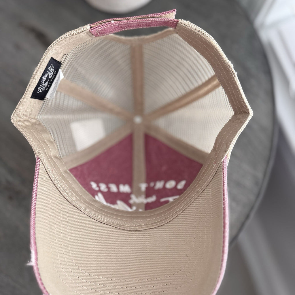 Katydid Don’t Mess With Texas Girls Trucker Hat Distressed NWT Pink Boutique