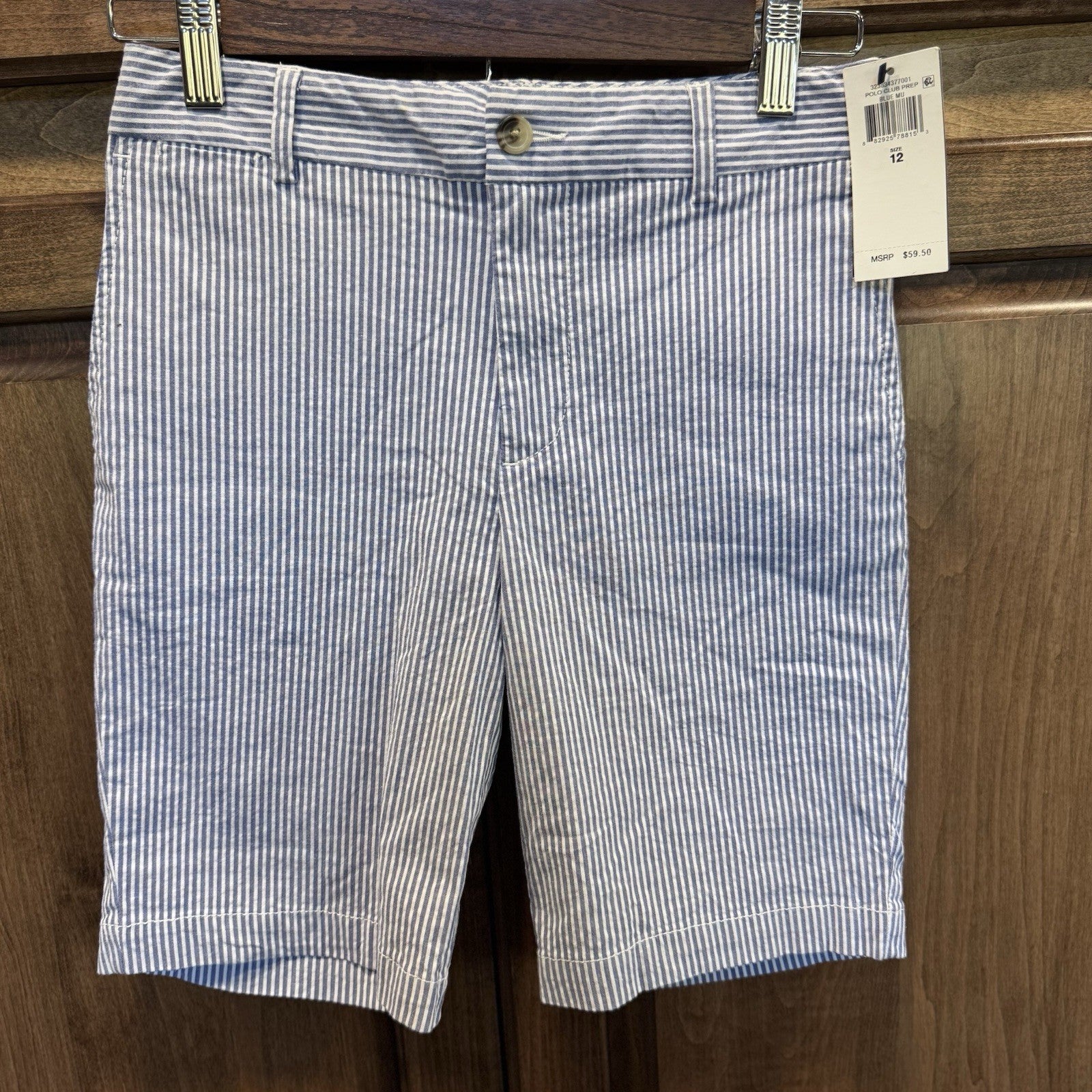 Polo Ralph Lauren Boys Seersucker Shorts Size 12 Blue White Stripe NWT $59.50