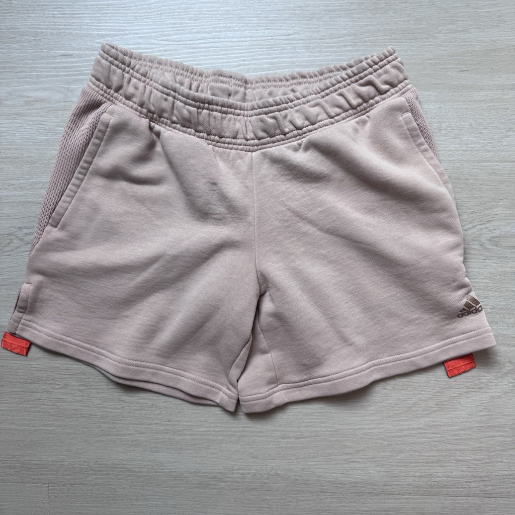 Adidas Womens Small Nude Orange Stripe Fleece Shorts Elastic Waist  Athleisure
