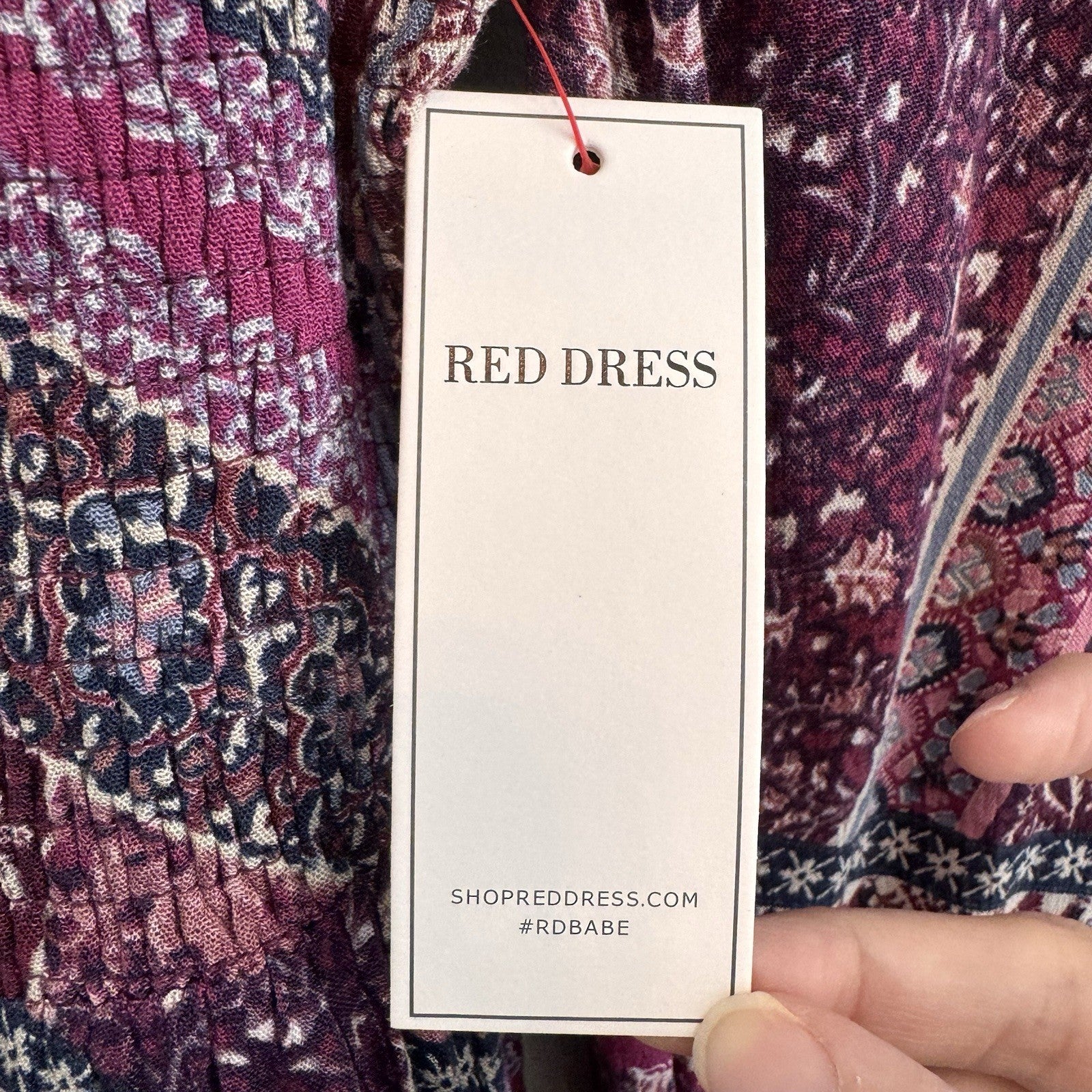 NWT Aura Shop Red Dress XS Purple Boho Patchwork Smocked Long Sleeve Mini Dress