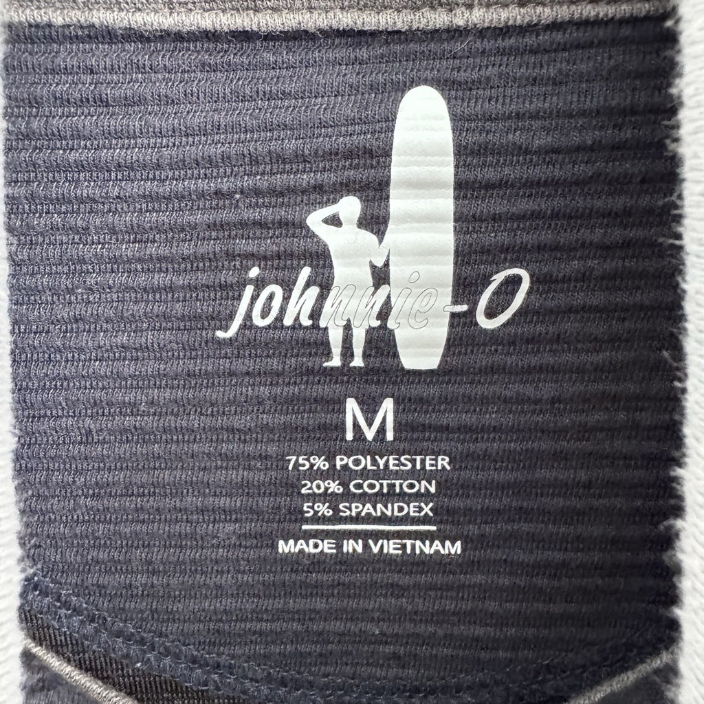 Johnnie-O Mens M Gray Ribbed Henley Pullover Snap Collar Stretch