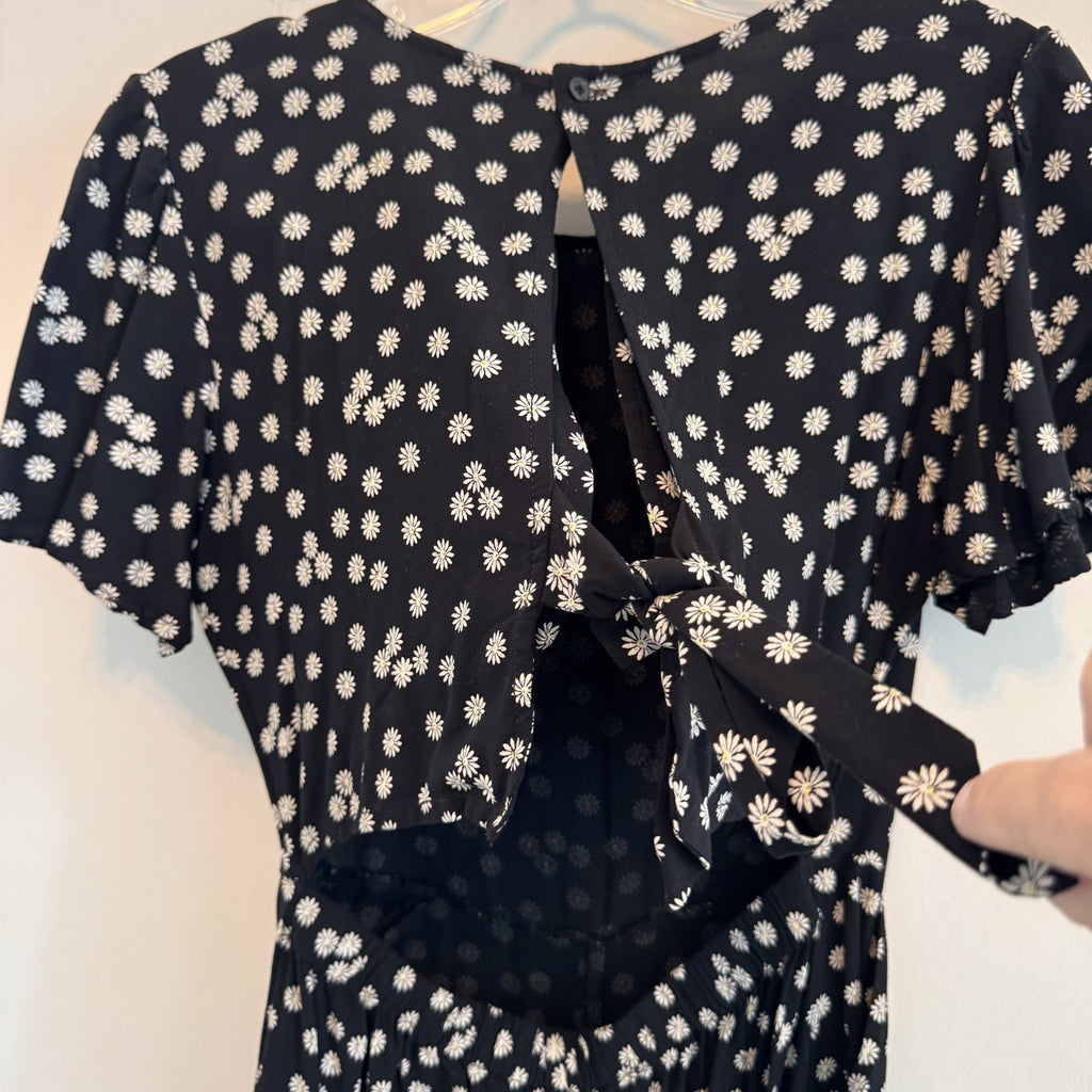 1901 Nordstrom Big Girls XL 14/16 Black White Daisy Look Back Jumpsuit Wide Leg