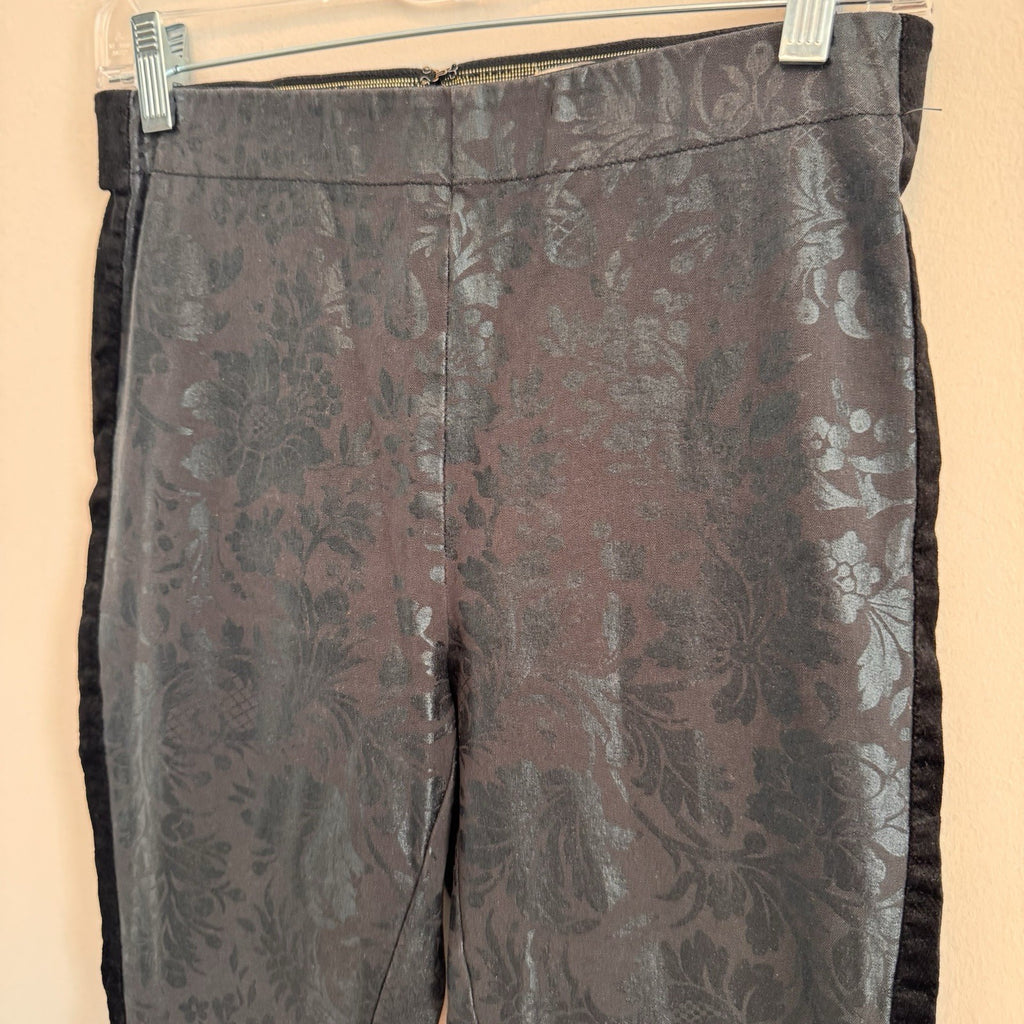 Anthropologie Essential Skinny Pants Womens 4 Black Floral Jacquard Tuxedo