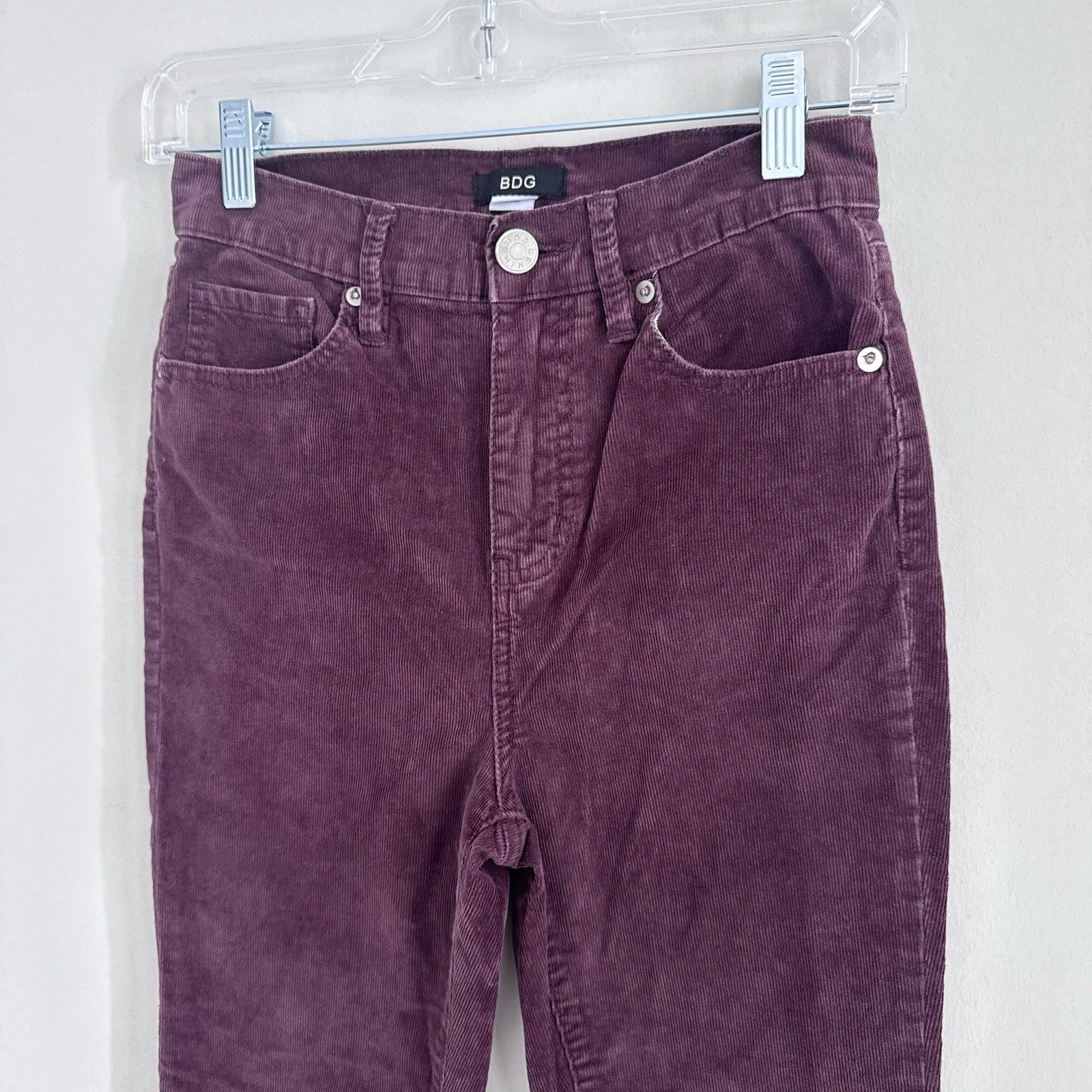 BDG Corduroy Flare Pants 26 Plum High Rise Y2K Raw Hem 90s