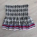 ZARA Smocked Strapless Top Women Small Black White Floral Stripe Hem 