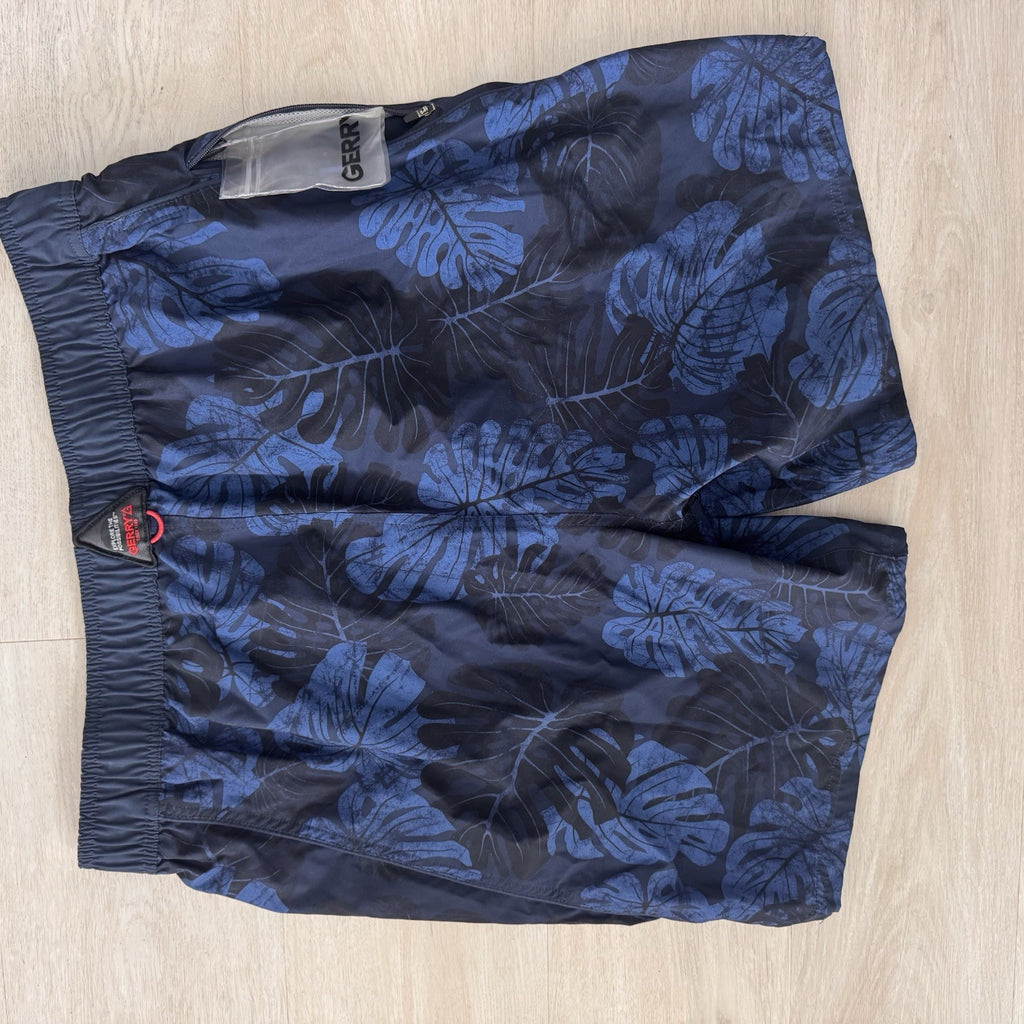 Gerry Mens Large Swim Trunks Blue Tropical Leaf Board Shorts Beach