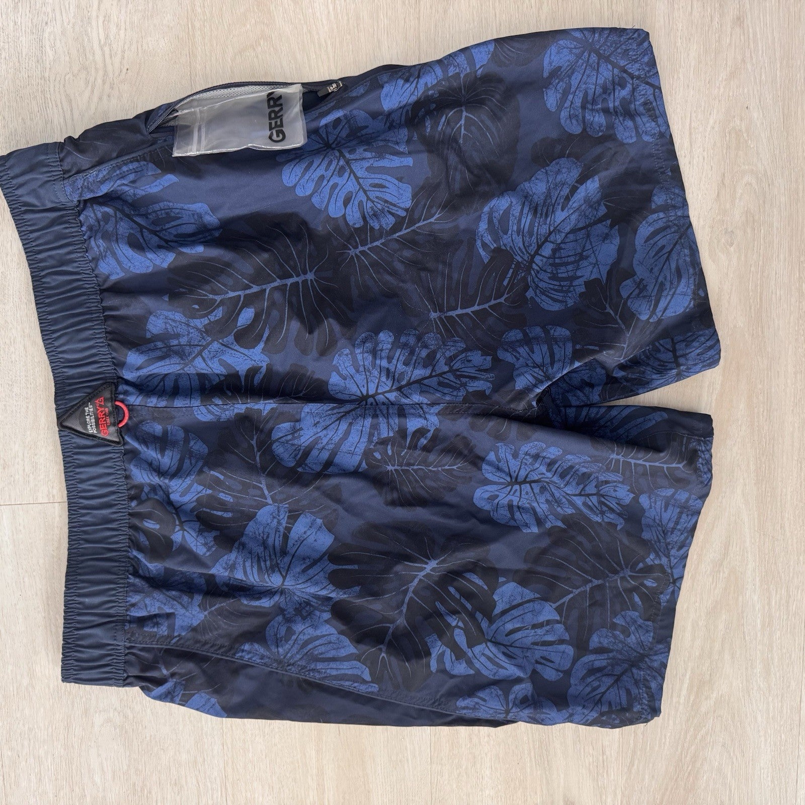 Gerry Mens Large Swim Trunks Blue Tropical Leaf Board Shorts Beach