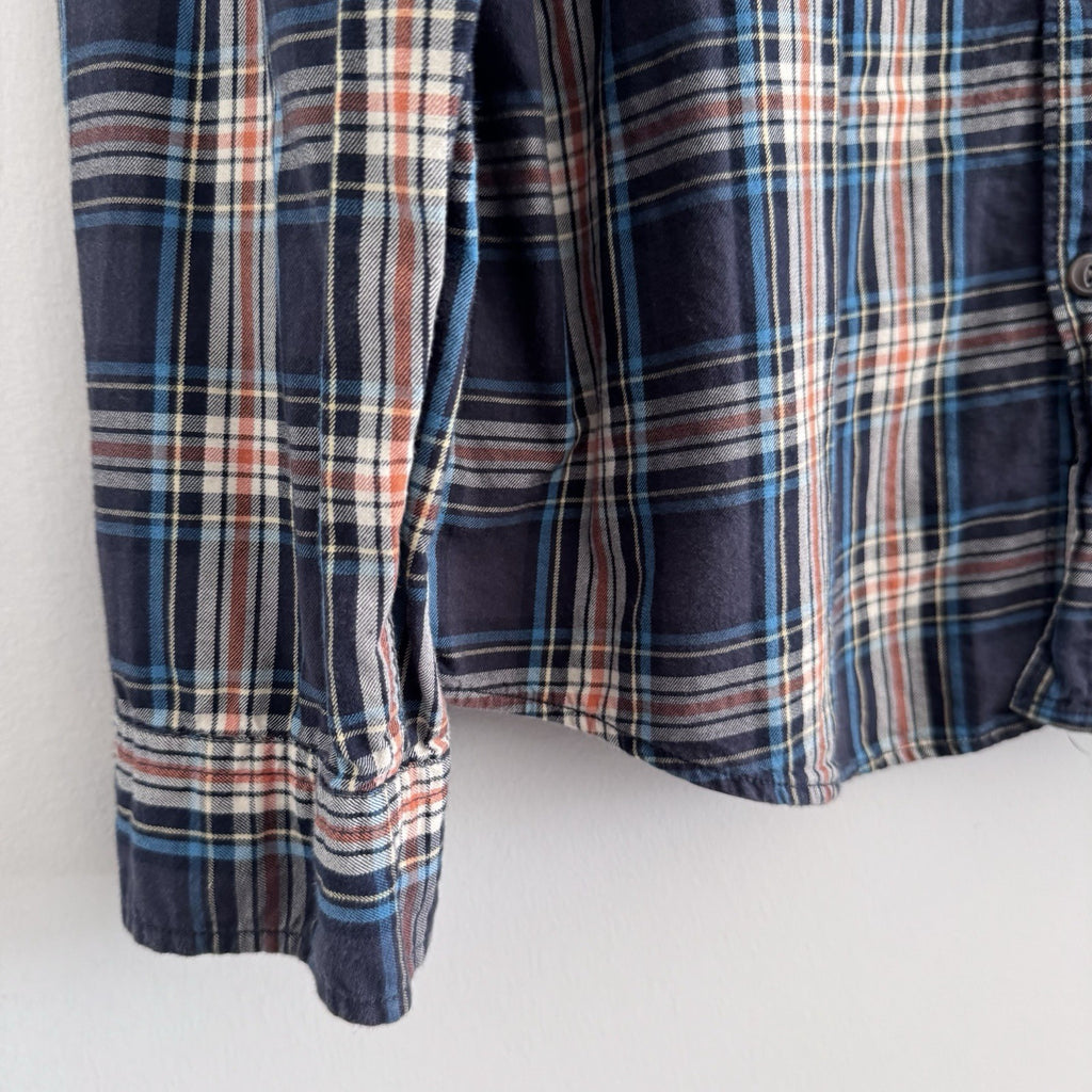 H&M L.O.G.G Mens XL Plaid Flannel Shirt Blue Corduroy Collar
